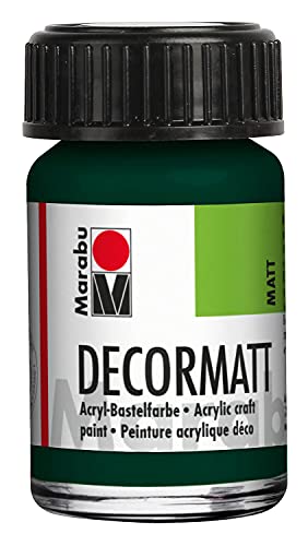 Marabu 14010039075 - Decormatt Acryl Tannengrün 075, 15 ml, samtmatte Acrylfarbe auf Wasserbasis, cremig und farbintensiv, speichelfest, wetterfest, zum freien Malen und Schablonieren von Marabu