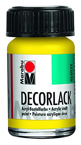 Marabu 11300039019 - Decorlack Acryl Gelb 019, 15 ml, hochglänzender Acryllack auf Wasserbasis, wetterfest, speichelfest, zum Malen, Schablonieren und für Serviettentechnik von Marabu