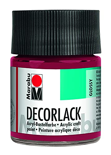 Marabu 11300005032 - Decorlack Acryl Karminrot 032, 50 ml, hochglänzender Acryllack auf Wasserbasis, wetterfest, speichelfest, zum Malen, Schablonieren und für Serviettentechnik von Marabu