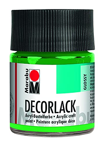 Marabu 11300005062 - Decorlack Acryl Hellgrün 062, 50 ml, hochglänzender Acryllack auf Wasserbasis, wetterfest, speichelfest, zum Malen, Schablonieren und für Serviettentechnik von Marabu