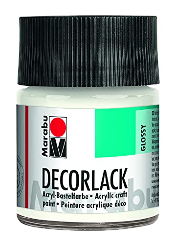 Marabu 11300005070 - Decorlack Acryl Weiß 070, 50 ml, hochglänzender Acryllack auf Wasserbasis, wetterfest, speichelfest, zum Malen, Schablonieren und für Serviettentechnik von Marabu