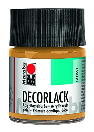 Marabu 11300005784 - Decorlack Acryl Metallic-Gold 784, 50 ml, hochglänzender Acryllack auf Wasserbasis, wetterfest, speichelfest, zum Malen, Schablonieren und für Serviettentechnik von Marabu