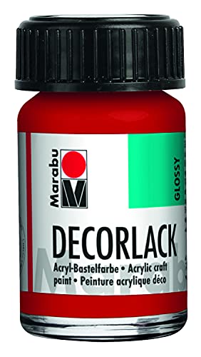 Marabu 11300039031 - Decorlack Acryl Kirschrot 031, 15 ml, hochglänzender Acryllack auf Wasserbasis, wetterfest, speichelfest, zum Malen, Schablonieren und für Serviettentechnik von Marabu