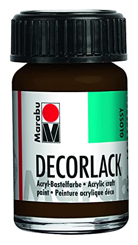 Marabu 11300039045 - Decorlack Acryl Dunkelbraun 045, 15 ml, hochglänzender Acryllack auf Wasserbasis, wetterfest, speichelfest, zum Malen, Schablonieren und für Serviettentechnik von Marabu