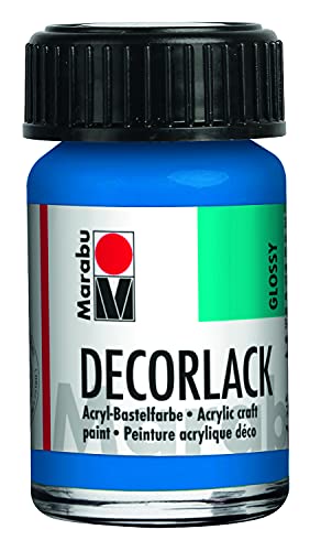 Glorex Marabu 11300039095 - Decorlack Acryl Azurblau 095, 15 ml, hochglänzender Acryllack auf Wasserbasis, wetterfest, speichelfest, zum Malen, Schablonieren und für Serviettentechnik von Glorex