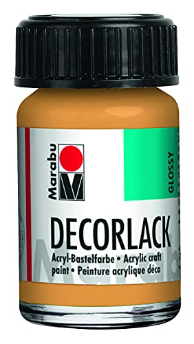 Marabu 11300039784 - Decorlack Acryl Metallic-Gold 784, 15 ml, hochglänzender Acryllack auf Wasserbasis, wetterfest, speichelfest, zum Malen, Schablonieren und für Serviettentechnik von Marabu