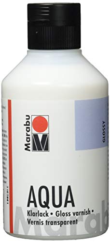 Marabu 11350013000 - Farbloser aqua Klarlack, transparent 250 ml Flasche, hochglänzender Acryl - Lack auf Wasserbasis, für Hobby und Freizeit, zum Lackieren vieler Bastelarbeiten und Materialien von Marabu