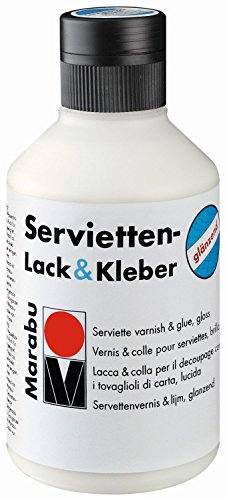 Marabu 11400013844 - Transparenter Lack und Kleber für Serviettentechnik, glänzend, 250 ml Flasche, auf Wasserbasis, Wetterfest und lichtbeständig, auch für Bügeltechnik von Marabu