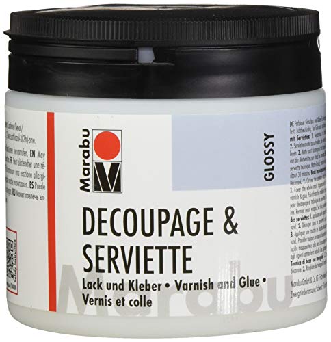 Marabu 11400075844 - Transparenter Lack und Kleber für Serviettentechnik, glänzend, 500 ml Dose, auf Wasserbasis, Wetterfest und lichtbeständig, auch für Bügeltechnik, Cremefarben von Marabu