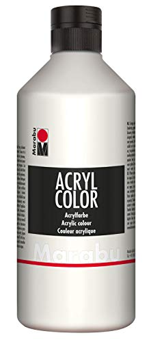 Marabu 12010075070 - Acryl Color weiß 500 ml, cremige Acrylfarbe auf Wasserbasis, schnell trocknend, lichtecht, wasserfest, zum Auftragen mit Pinsel und Schwamm auf Leinwand, Papier und Holz von Marabu