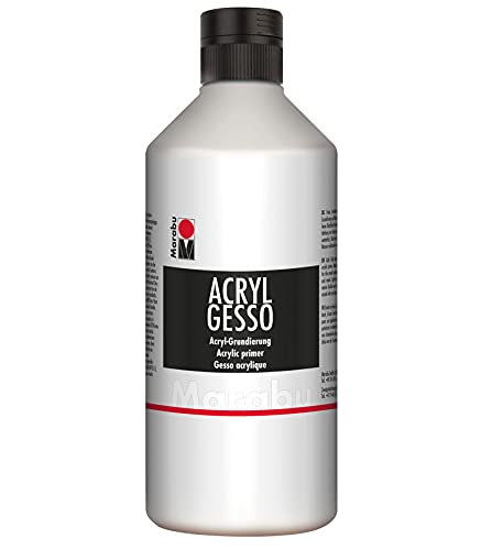 Marabu 12040075808 - Acryl Gesso weiß 500 ml, feine, hochdeckende Acryl - Grundierung auf Wasserbasis, schwach saugend, für glatten Farbauftrag und gute Haftung von Farben und Medien von Marabu