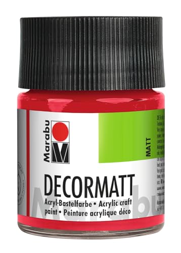 Marabu 14010005031 - Decormatt Acryl Kirschrot 031, 50 ml, samtmatte Acrylfarbe auf Wasserbasis, cremig und farbintensiv, speichelfest, wetterfest, zum freien Malen und Schablonieren von Marabu