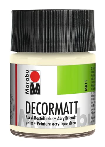 Marabu 14010005271 - Decormatt Acryl Elfenbein 271, 50 ml, samtmatte Acrylfarbe auf Wasserbasis, cremig und farbintensiv, speichelfest, wetterfest, zum freien Malen und Schablonieren von Marabu