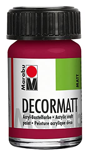 Marabu 14010039004 - Decormatt Acryl Granatrot 004, 15 ml, samtmatte Acrylfarbe auf Wasserbasis, cremig und farbintensiv, speichelfest, wetterfest, zum freien Malen und Schablonieren von Marabu