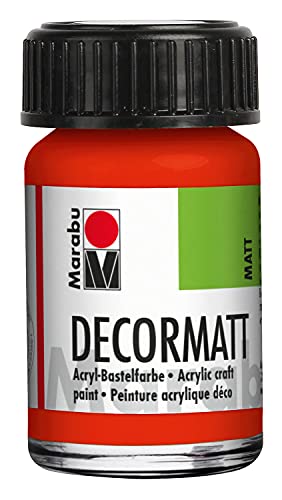 Marabu 14010039030 - Decormatt Acryl Zinnoberrot hell 030, 15 ml, samtmatte Acrylfarbe auf Wasserbasis, cremig und farbintensiv, speichelfest, wetterfest, zum freien Malen und Schablonieren von Marabu