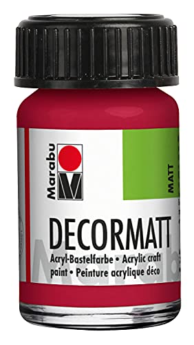 Marabu 14010039032 - Decormatt Acryl Karminrot 032, 15 ml, samtmatte Acrylfarbe auf Wasserbasis, cremig und farbintensiv, speichelfest, wetterfest, zum freien Malen und Schablonieren von Marabu