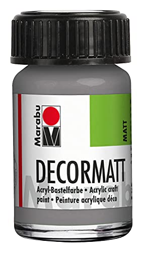 Marabu 14010039278 - Decormatt Acryl Hellgrau 278, 15 ml, samtmatte Acrylfarbe auf Wasserbasis, cremig und farbintensiv, speichelfest, wetterfest, zum freien Malen und Schablonieren von Marabu