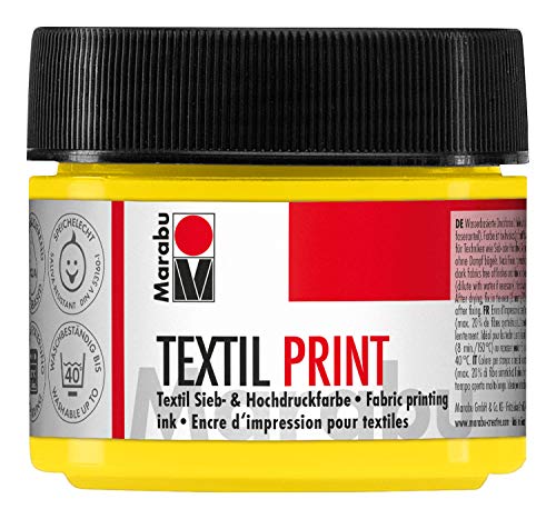 Marabu 17030050919 - Textil Print primärgelb 100 ml, Sieb- und Hochdruckfarbe auf Wasserbasis, geruchsneutral und lichtecht, lange Offenzeit, für helle und dunkle Textilien von Marabu