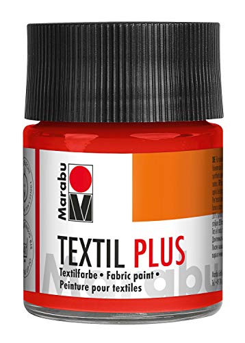 Marabu 17150005030 - Textil Plus zinnoberrot hell 50 ml, volldeckende Stoffmalfarbe für dunkle Stoffe, geeignet für Stoffmalerei und Stoffdruck, nach Fixierung waschbeständig bis 40 °C von Marabu