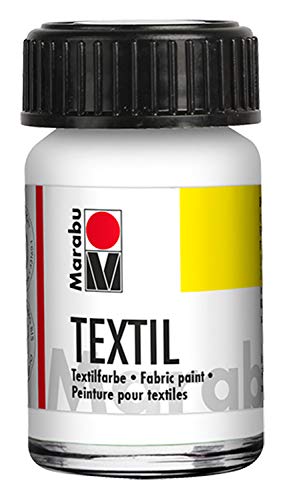 Marabu 17160039070 - Textil Stoffmalfarbe für helle Stoffe, Weiß 15 ml, Druckfarbe auf Wasserbasis, waschbeständig bis 60°C, Fixierung durch Bügeln o. Backofen von Marabu