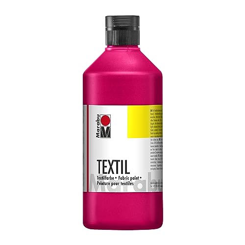 Marabu 17160075031 - Textil Stoffmalfarbe für helle Stoffe, Kirschrot 500 ml, Druckfarbe auf Wasserbasis, waschbeständig bis 60°C, Fixierung durch Bügeln o. Backofen von Marabu