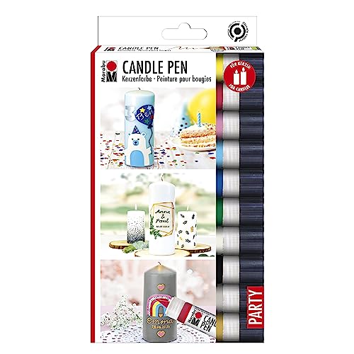 Marabu 1805000009882 - Candle Liner Set, 10 Kerzenpens á 25 ml, cremig, weiche Wachsmalfarbe, auf Wasserbasis, lichtecht, geruchsneutral, wetterfest, kinderleichte Kerzendeko von Marabu