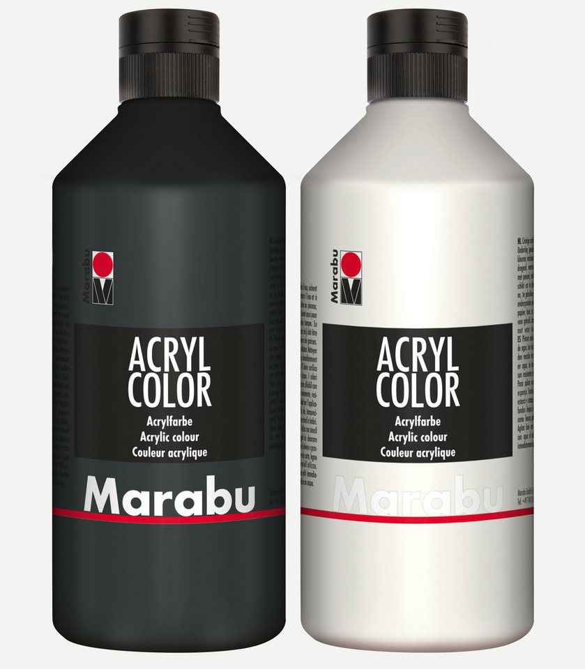 Marabu Acrylfarbe 2x Marabu Acrylfarbe Acryl Color je 500ml Flasche, 1x weiß 070 und 1x von Marabu