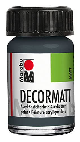 Marabu 14010039079 - Decormatt Acryl Dunkelgrau 079, 15 ml, samtmatte Acrylfarbe auf Wasserbasis, cremig und farbintensiv, speichelfest, wetterfest, zum freien Malen und Schablonieren von Marabu