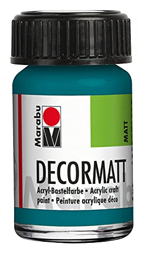 Marabu 14010039290 - Decormatt Acryl Türkis 290, 15 ml, samtmatte Acrylfarbe auf Wasserbasis, cremig und farbintensiv, speichelfest, wetterfest, zum freien Malen und Schablonieren von Marabu