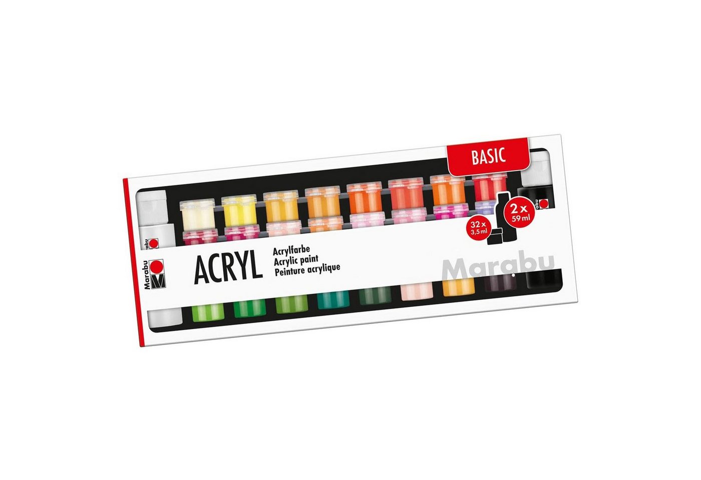 Marabu Acrylfarbe Marabu Acrylfarben-Set BASIC", 32 x 3,5 ml / 2 x 59 ml" von Marabu