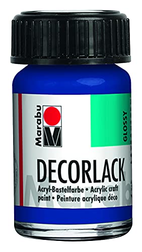 Marabu 11300039052 - Decorlack Acryl Mittelblau 052, 15 ml, hochglänzender Acryllack auf Wasserbasis, wetterfest, speichelfest, zum Malen, Schablonieren und für Serviettentechnik von Marabu