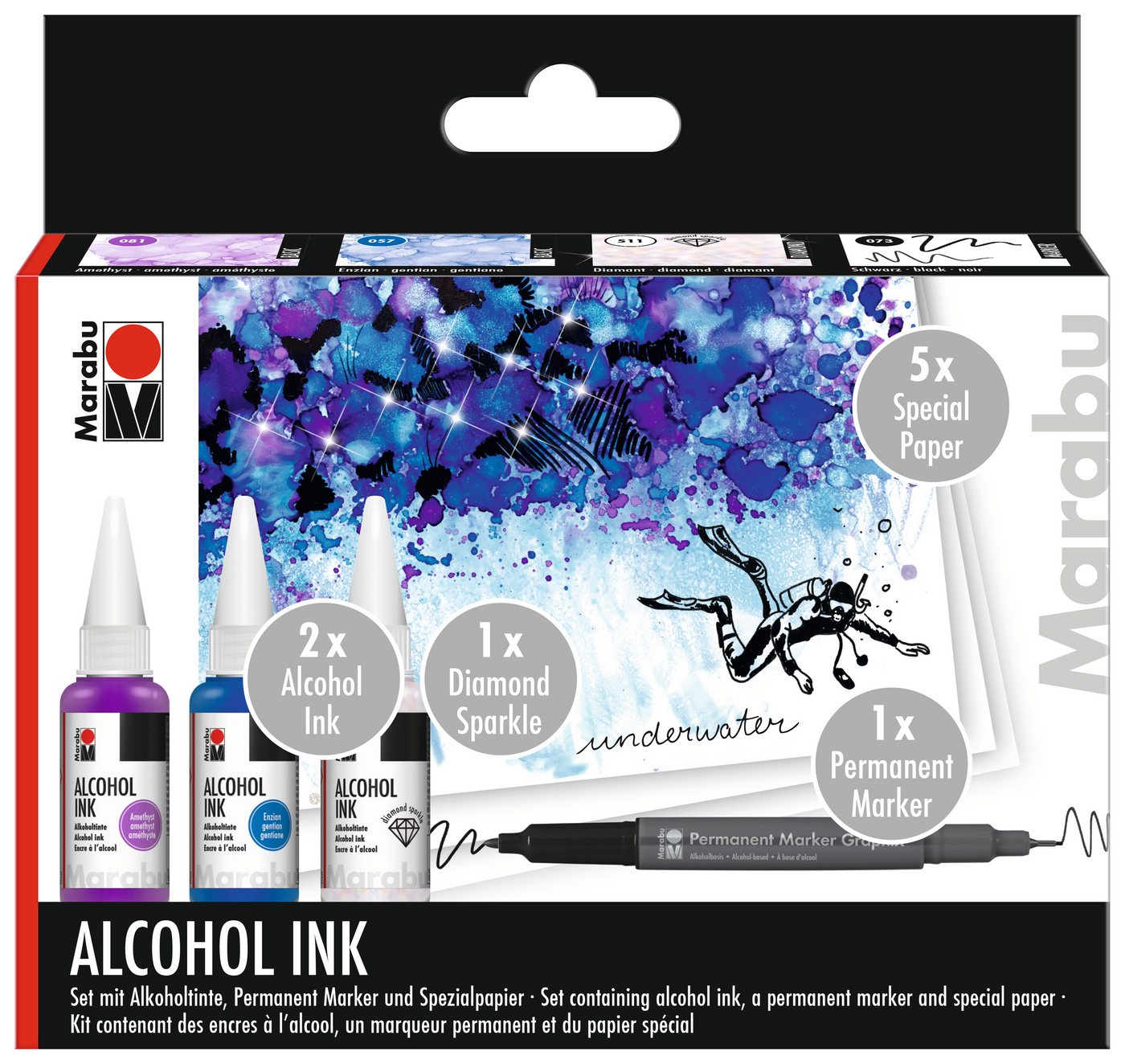 Marabu Bastelfarbe Alcohol Ink-Set UNDERWATER, 9 Teile von Marabu