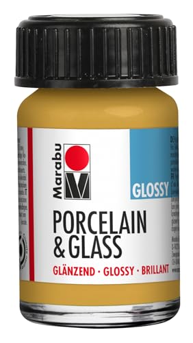 Marabu Porzellan Keramik & Glas Glanzfarbe Metallic Gold 15ml, zum Bemalen und Stempeln, abwaschbar, spülmaschinengeeignet von Marabu