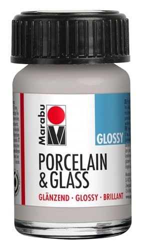 Marabu Porzellan Keramik & Glas Glanzfarbe Metallic Silber 15ml, zum Bemalen und Stempeln, abwaschbar, spülmaschinengeeignet von Marabu