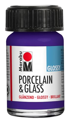 Marabu Porzellan Keramik & Glas Glanzfarbe violett 15ml, zum Bemalen und Stempeln auf Wasserbasis, abwaschbar, spülmaschinengeeignet von Marabu