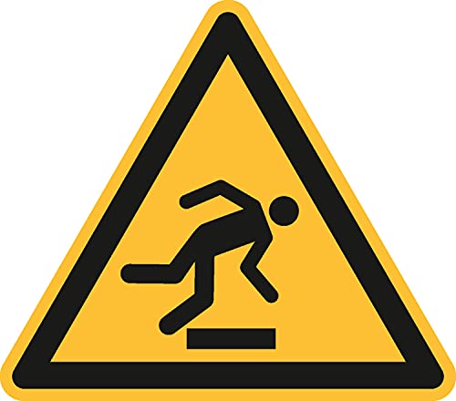 Aufkleber Warnung vor Stolpergefahr, Selbstklebende PCV-Folie, Seitenlänge: 100 mm, ASR A1.3/ISO 7010 [W007], Warnzeichen, 10 cm von Marahrens
