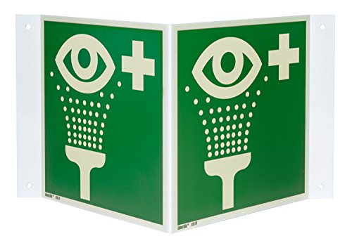 Augenspüleinrichtung Nasenschild/Winkelschild, Hart-PVC langnachleuchtend, 200 x 200 mm gemäß ASR A1.3 / ISO 7010 E011, Rettungszeichen Schild, 20 x 20 cm von Marahrens