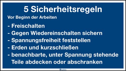 Betriebsaushang 5 Sicherheitsregeln - Vor Beginn der Arbeiten, blau, Kunststoff, 250 x 140 x 1 mm von Marahrens
