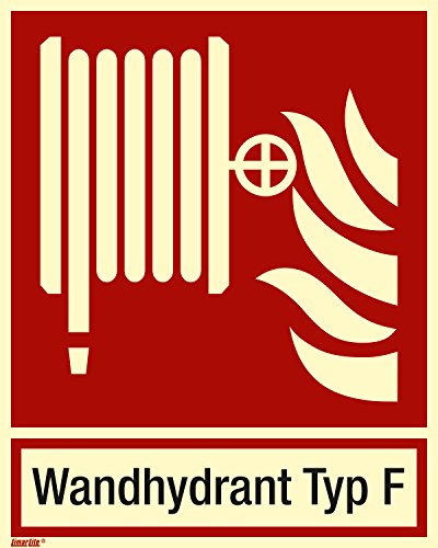 Löschschlauch, Wandhydrant Typ F, Folie langnachleuchtend, dünn, 200 x 250 mm gemäß ASR A1.3 / ISO 7010 F002, Brandschutzzeichen Aufkleber, 20 x 25 cm von Marahrens