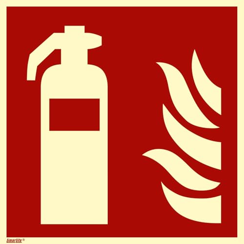 Feuerlöscher Schild 300 x 300 mm – Folie langnachleuchtend, selbstklebend, Brandschutzzeichen F001, Sicherheitskennzeichen gemäß ASR A1.3 / ISO 7010 DIN 67510 von Marahrens