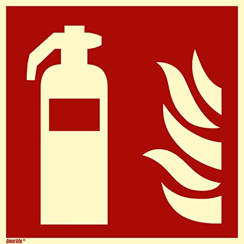 Feuerlöscher Schild, Hart-PVC langnachleuchtend, selbstklebend, 200 x 200 mm gemäß ASR A1.3 / ISO 7010 F001, Brandschutzzeichen Schild, 20 x 20 cm von Marahrens