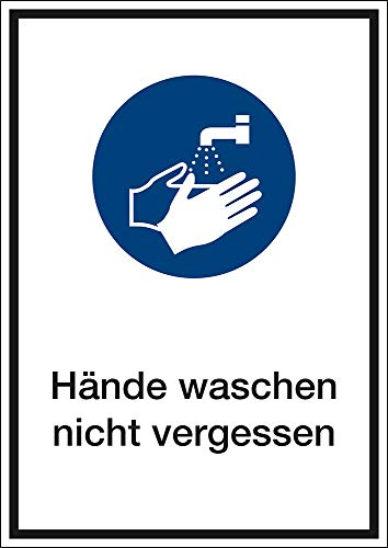 Kombischild Hände waschen Nicht vergessen, Selbstklebende Folie, 210 x 297 mm, DIN A4, gemäß ASR A1.3 / ISO 7010 M011, Gebotszeichen, Aufkleber, Infektionsprävention von Marahrens