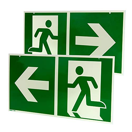 Notausgang Schild doppelseitig 400x200 mm – Rettungswegschild langnachleuchtend gemäß ASR A1.3 / ISO 7010 – Fluchtwegschild Hart-PVC 2 mm, links & rechts von Marahrens
