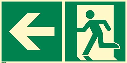 Notausgang Schild links 300 x 150 mm – Rettungszeichen langnachleuchtend Hart-PVC 2 mm gemäß ASR A1.3 / ISO 7010 E001 – Fluchtwegschild Sicherheitskennzeichen von Marahrens