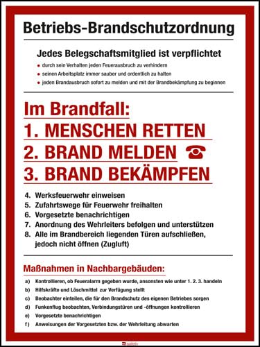 Sicherheitsaushang Betriebs-Brandschutzordnung Kunststoff (1 mm), 300 x 400 x 1 mm von Marahrens