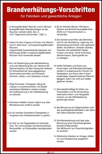 Sicherheitsaushang Brandverhütungs-Vorschriften Kunststoff (1 mm), 200 x 300 x 1 mm von Marahrens