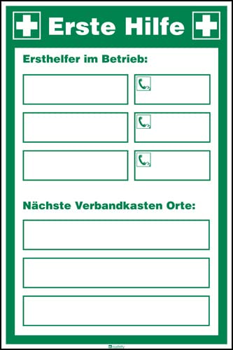 Sicherheitsaushang Erste-Hilfe - Ersthelfer, grün, Kunststoff, 200 x 300 x 1 mm von Marahrens