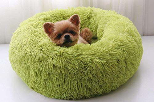 Maran Rutschfestes Haustierbett, süßes weiches Bett für Katzen,Rundes Donut-Schlafkissen Fur Donut Kuschelbett für Hunde und Katzen, weiches Plüsch Katzenbett-grün-70cm von Maran