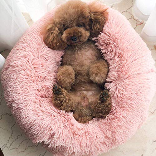 Maran Weich Hundebett Flauschig Katzenbett rutschfeste Unterseite Runde Form Hundesofa Weiches Donut-Haustierbett, Luxuriöses Fell-Donut-Design Hundekissen,Verschiedene Größen-Rose-80 * 80 * 20cm von Maran