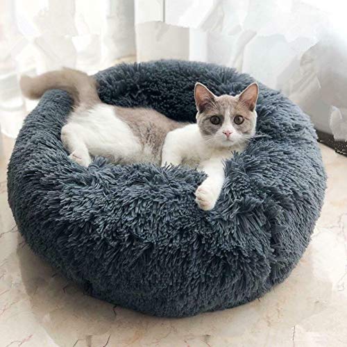 Weich Hundebett Flauschig Katzenbett Rutschfeste Unterseite Runde Form Hundesofa Weiches Donut-Haustierbett, Luxuriöses Fell-Donut-Design Hundekissen,Verschiedene Größen-Dunkelgrau-70*70*20cm von Maran